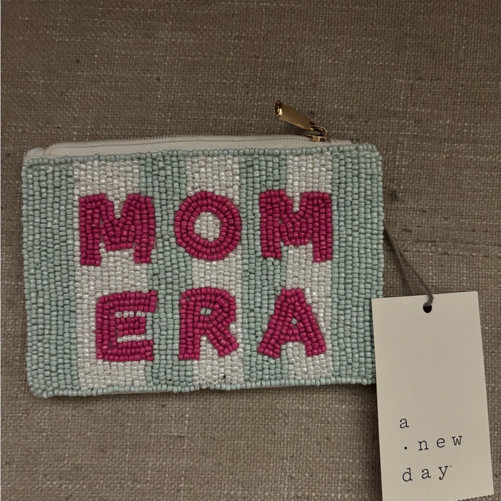 A New Day Pink and White Beaded Pouch